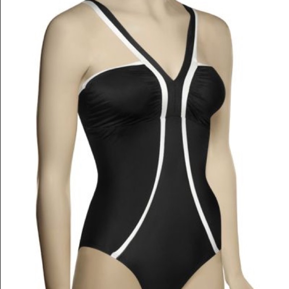 Spanx bodyshaping halter black white swimsuit